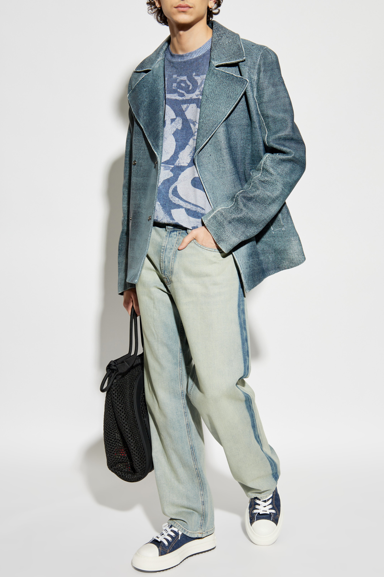 Tシャツ・カットソー DIESEL T-Norm-R3 T-NORM-R3 T-shirt with rib-knit print｜ブルー｜メンズ｜DIESEL